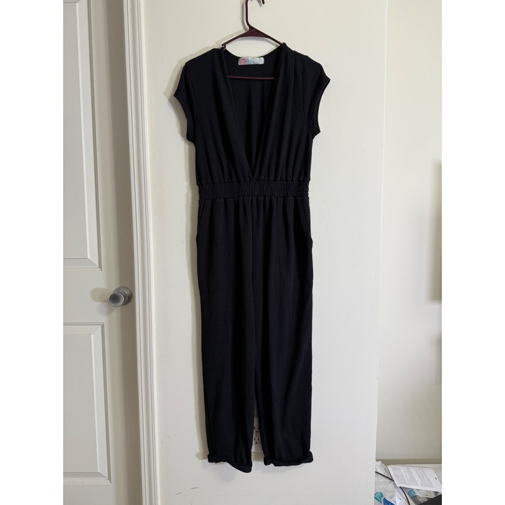Free People FP Beach Jumpsuit XS Black Vacation Minimalist Wide Leg Coastal Chic